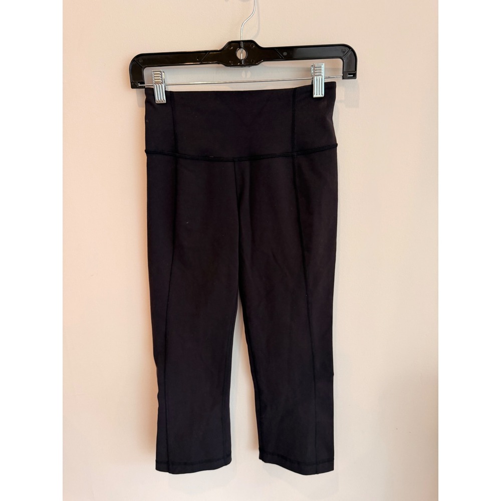 Lululemon Cropped Leggings Womens Size 2 Black High Rise Split Hem Yoga